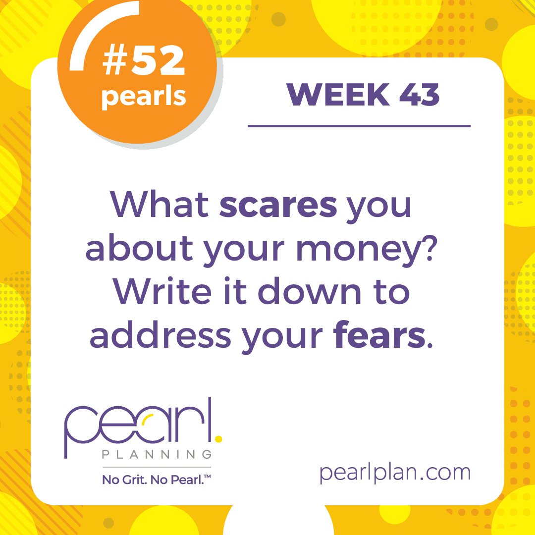 MelissaJoyCFP's tweet photo. #52Pearls Week 43: BOO! We'd be shocked if you didn't have some money fears. You don't want money decisions to be ruled by anxiety or fear. Discuss what scares you with your financial planner! #52FinancialPearls #FinancialHalloween #MoneyAnxiety #FaceYourFears #NoGritNoPearl https://t.co/zKPpYlItHn