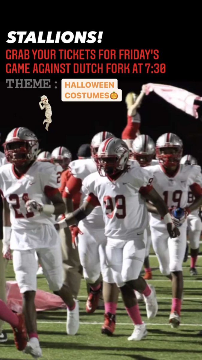 spstampede's tweet photo. Be sure to pop out at the Dutch Fork game tomorrow at 7:30‼️ The spirit day and theme for Friday is HALLOWEEN COSTUMES and BE LOUD stallions💥‼️ https://t.co/emyeVW8YeA