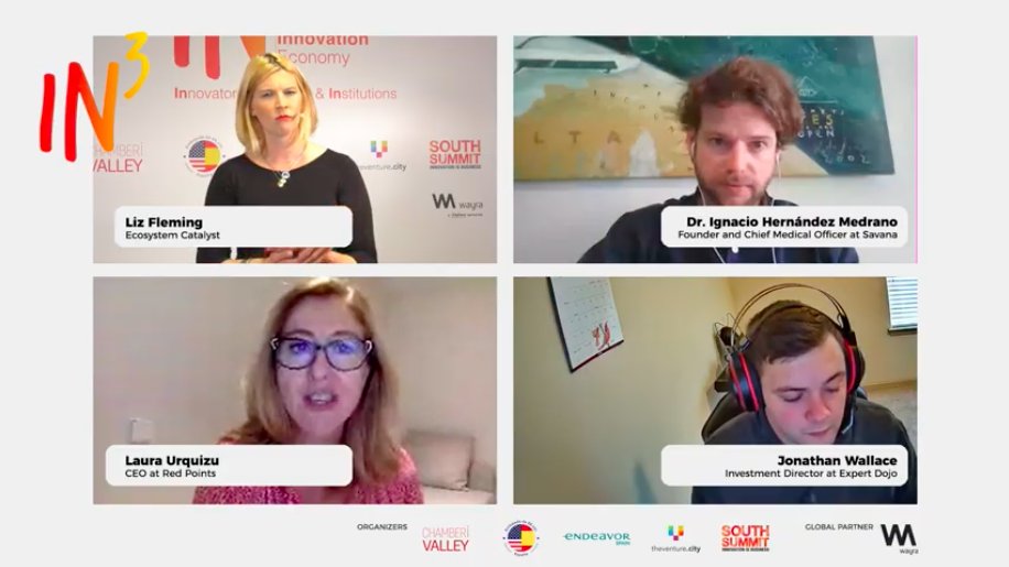 Now, a group of entrepreneurs and investors (Laura Urquizu <a href="/redpoints/">Red Points</a> ; Dr. Ignacio Hernandez Medrano @savanamedica and Jonathan Wallace <a href="/Expert_Dojo/">Expert Dojo($50k-$100k, early-stage VC)</a>) on a panel on "Scaling and growing Spanish companies in the US and viceversa"