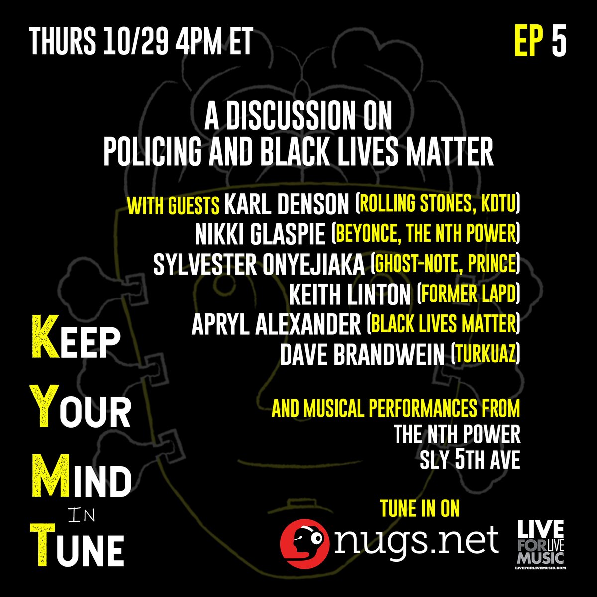 On today's episode, we're joined by former LAPD officer Keith Linton & BLM activist @DrAprylA to talk about policing & BLM w/ panelists @KarlDenson, @NikkiGlaspie & @Sly5thAve, + musical performances from @TheNthPowerVibe & @Sly5thAve. Tune in at 4 ET: linktr.ee/KYMIT