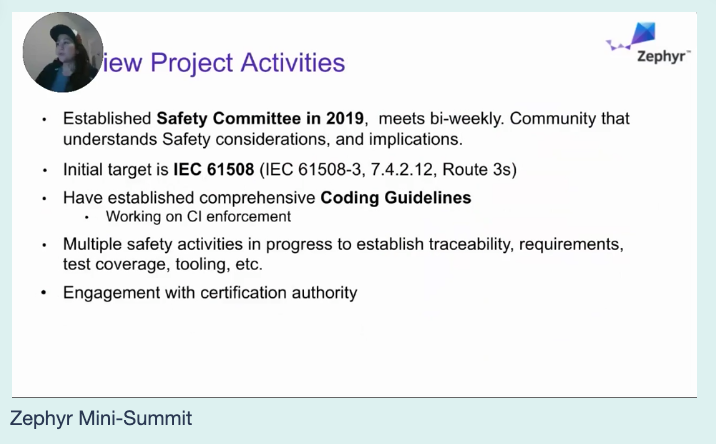 ZephyrIoT's tweet photo. .@intel's Amber Hibberd shared @ZephyrIoT activities in #safety at the Mini-Summit and mentioned the #CodingGuidelines that will help customers that require safety compliant code for their #applications. Check it out here: https://t.co/WRx4wp8SV0 #RTOS #ZephyrIoT #ossummit #LFELC https://t.co/lMrakRNsMp