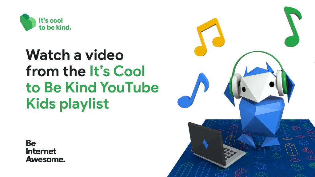 Hit ▶️ on kindness this #NationalBullyingPreventionMonth. Teach your students that #ItsCoolToBeKind with this kindness playlist from <a href="/YouTube/">YouTube</a> Kids. Watch on the #YouTubeKids app or check it out here: goo.gle/37TfwZi. #BeInternetAwesome