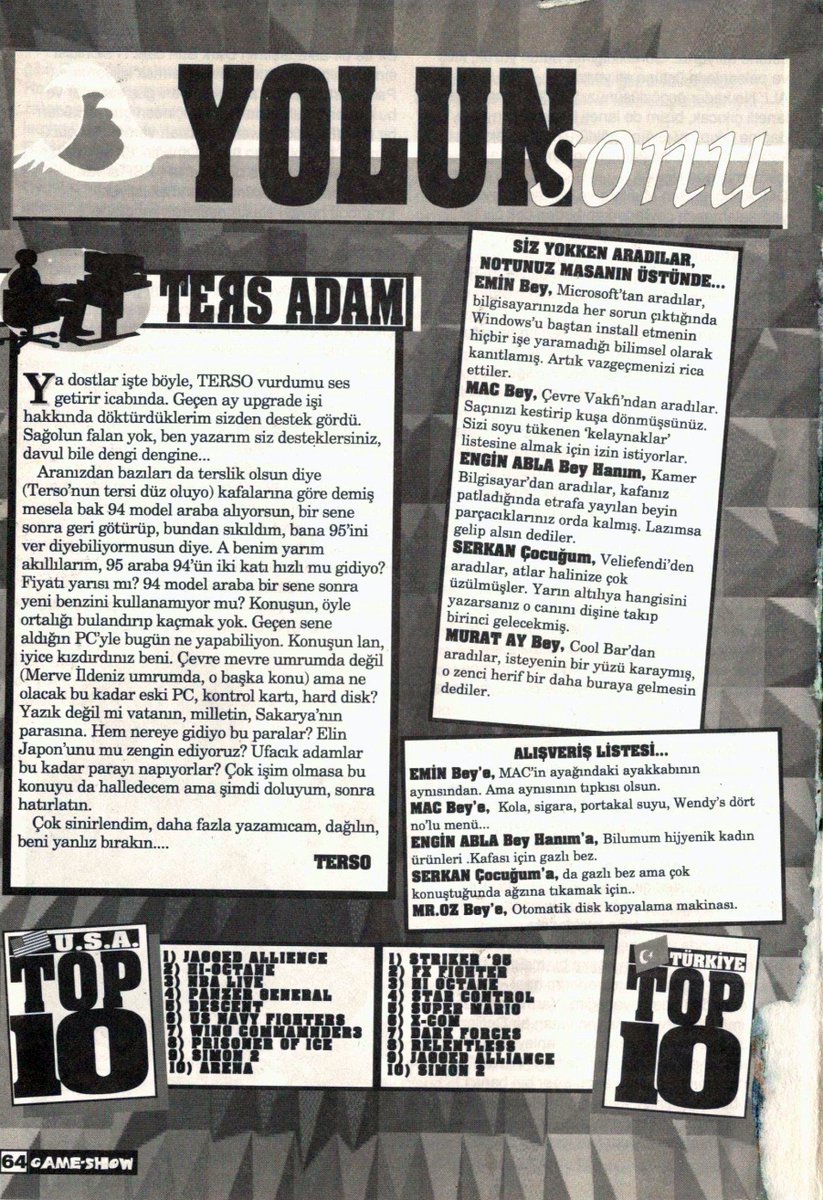 GameShowTR's tweet photo. #GameShow #GameShowTR
#SekizinciSayı #Issue8
#Ekim1995 #October1995
Yolun Sonu 🌊
#YolunSonu
#TersAdam
#SizYokkenAradılar
#AlışverişListesi
#USATopTen
#TRTopTen https://t.co/xOxiPcIMrm