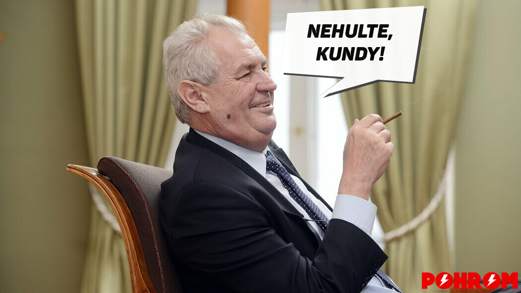 Pohrom's tweet photo. Prezident Miloš Zeman podpořil výzvu lékařů, aby se lidé kvůli volným lůžkům vzdali kouření. Sám s cigaretami nekončí. https://t.co/Dlnb514YTl
