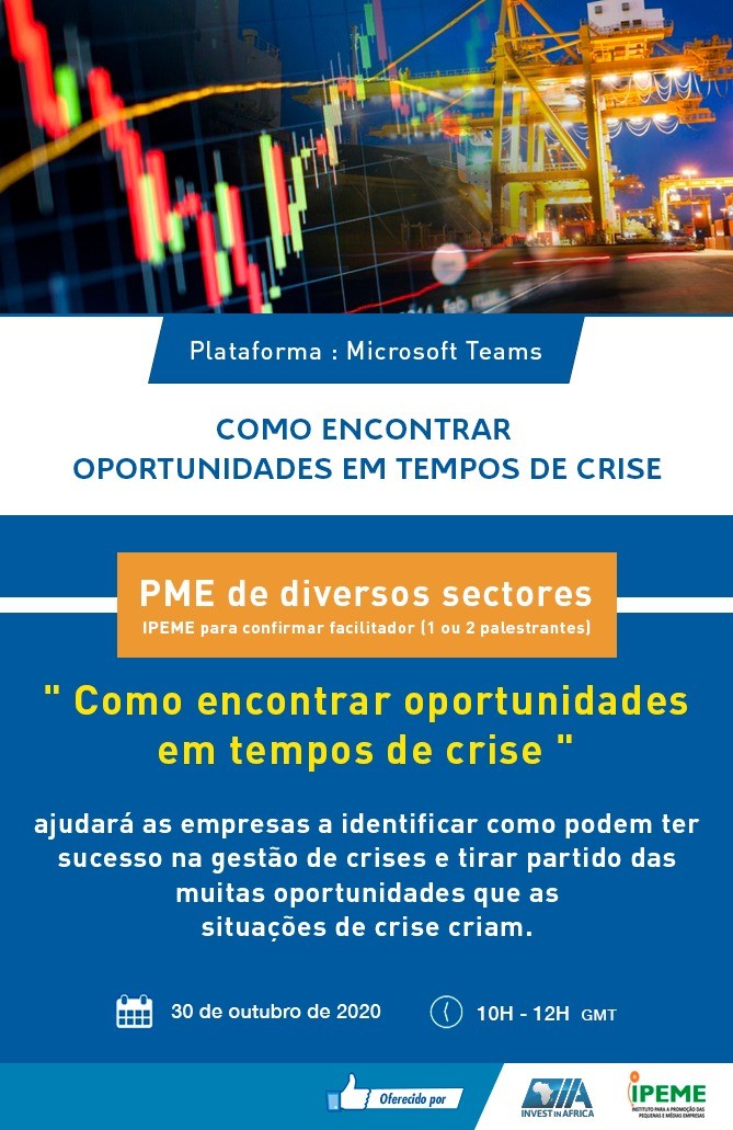 investin_africa's tweet photo. Join us at 08:00 GMT on Friday Oct 30th to hear how small African enterprises (SMEs) can make an opportunity out of this COVID crisis, with live Portuguese translation for friends in Mozambique #IPEME #FCOMaputo https://t.co/99A5sTdlUn
