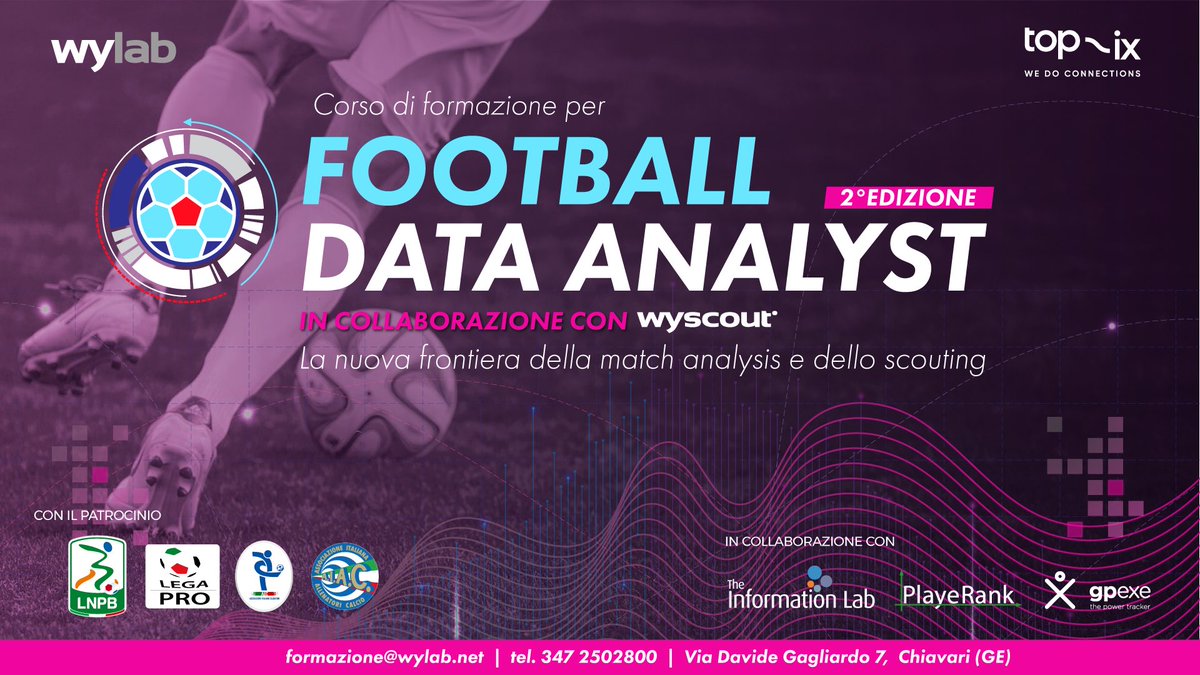 wylabincubator's tweet photo. #FootballDataAnalyst ⚽️
Successo nel presente, professione nel futuro. È sold out la seconda edizione - in formato digital - del corso organizzato da #Wylab!
➡️ Leggi di più: https://t.co/3h57fazG6N https://t.co/FAIrIq9NY2