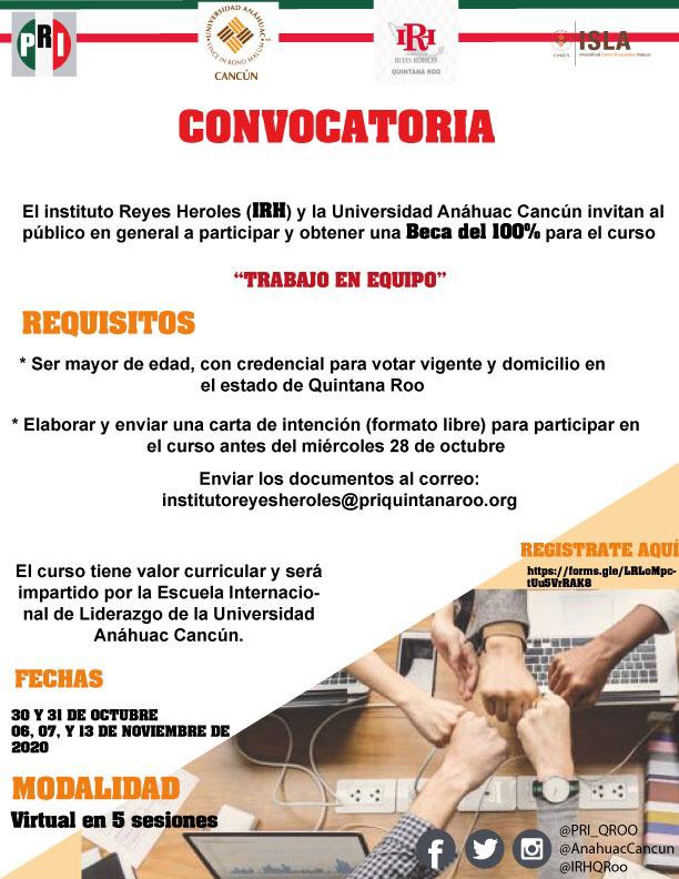 IRHQRoo's tweet photo. En @PRI_QROO sabemos que es importante la constante capacitación, te invitamos a participar y ganarte una beca del 100% para el curso “Trabajo en equipo” que ofrece @IRHQRoo a través de @AnahuacCancun
👨‍💻👩‍💻🇲🇽
⬇️
https://t.co/0WoNdGMxCf

@CandyAyuso @ariveropalomo @Josealberto2 https://t.co/5iGvuWPOkc