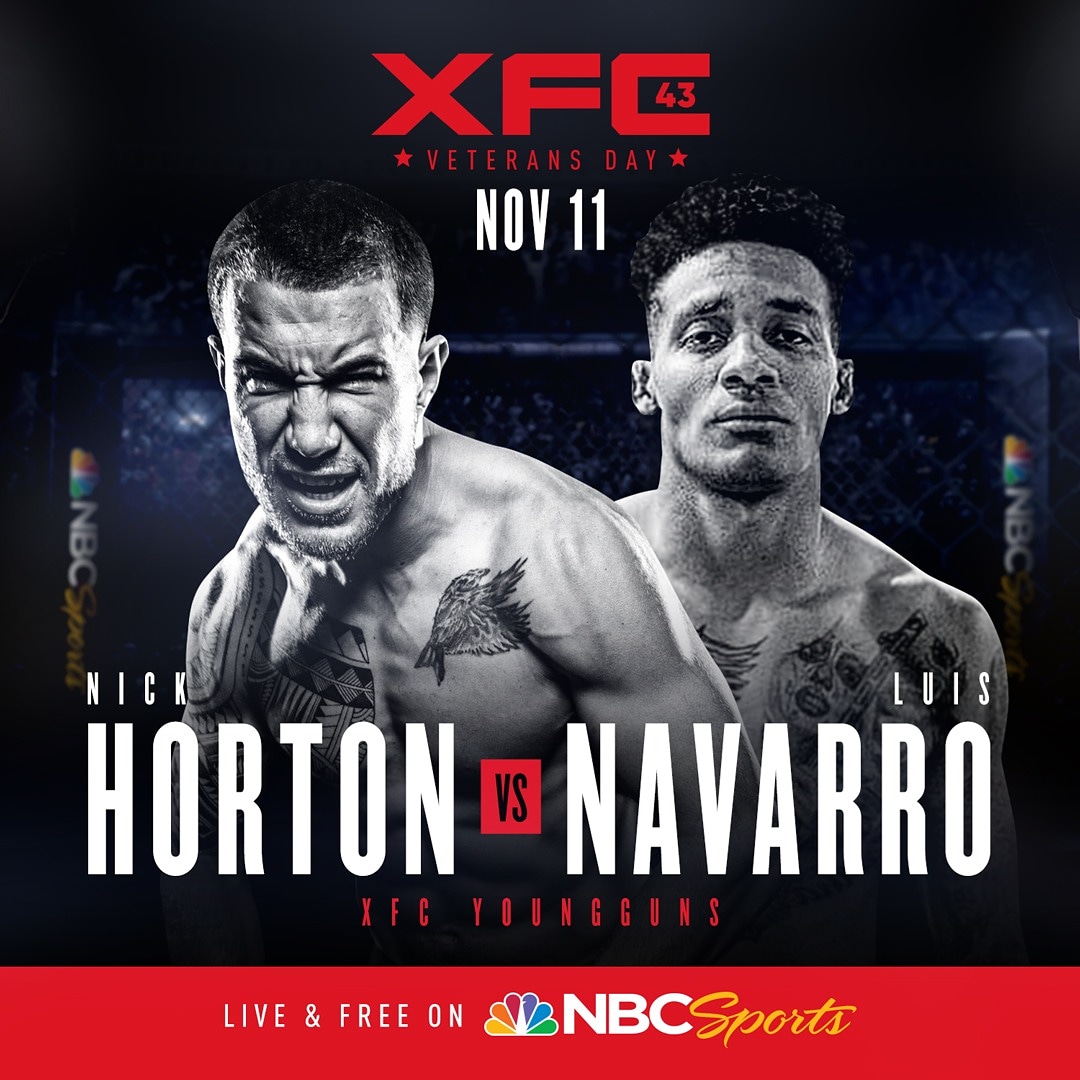 OfficialXFC's tweet photo. Michigan's Nick "The Hammer" Horton &amp; Las Vegas' Luis "Blackzilian" Navarro make their pro debuts in a battle of former undefeated amateur champions in YoungGuns action at #XFC43 on Nov. 11 in Atlanta! 

#XFC43 #XFC #MMA https://t.co/ukYauBgsZk