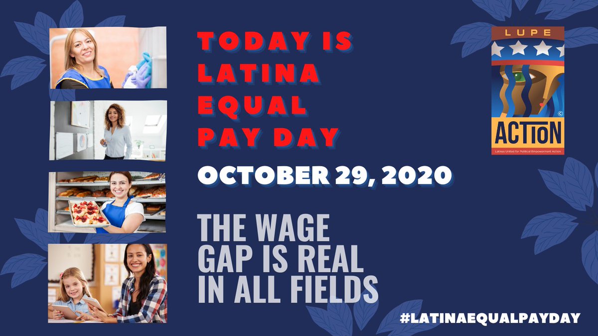 Today is #LatinaEqualPayDay! #LatinaWomen make less than half of what white non-Hispanic men make in one year. Today is the day that Latina women, after 22 months catch up to what a white non-Hispanic man made in 2019. 

Share so more women could join the fight for #WageEquality!