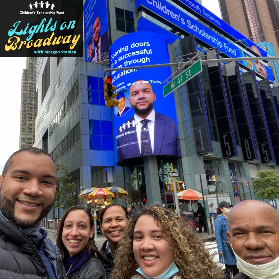 CSFNational's tweet image. CSF Alumnus &amp;amp; PC member Jason Tejada w/his family under his photo at Morgan Stanley&apos;s HQ in Times Square. He &amp;amp; his sisters were CSF Scholars at Incarnation School in Washington Heights &amp;amp; now he&apos;s a VP at Morgan Stanley. #JoinCSF #LightsonBroadway #CSFAlumni #CSFSuccessStory
