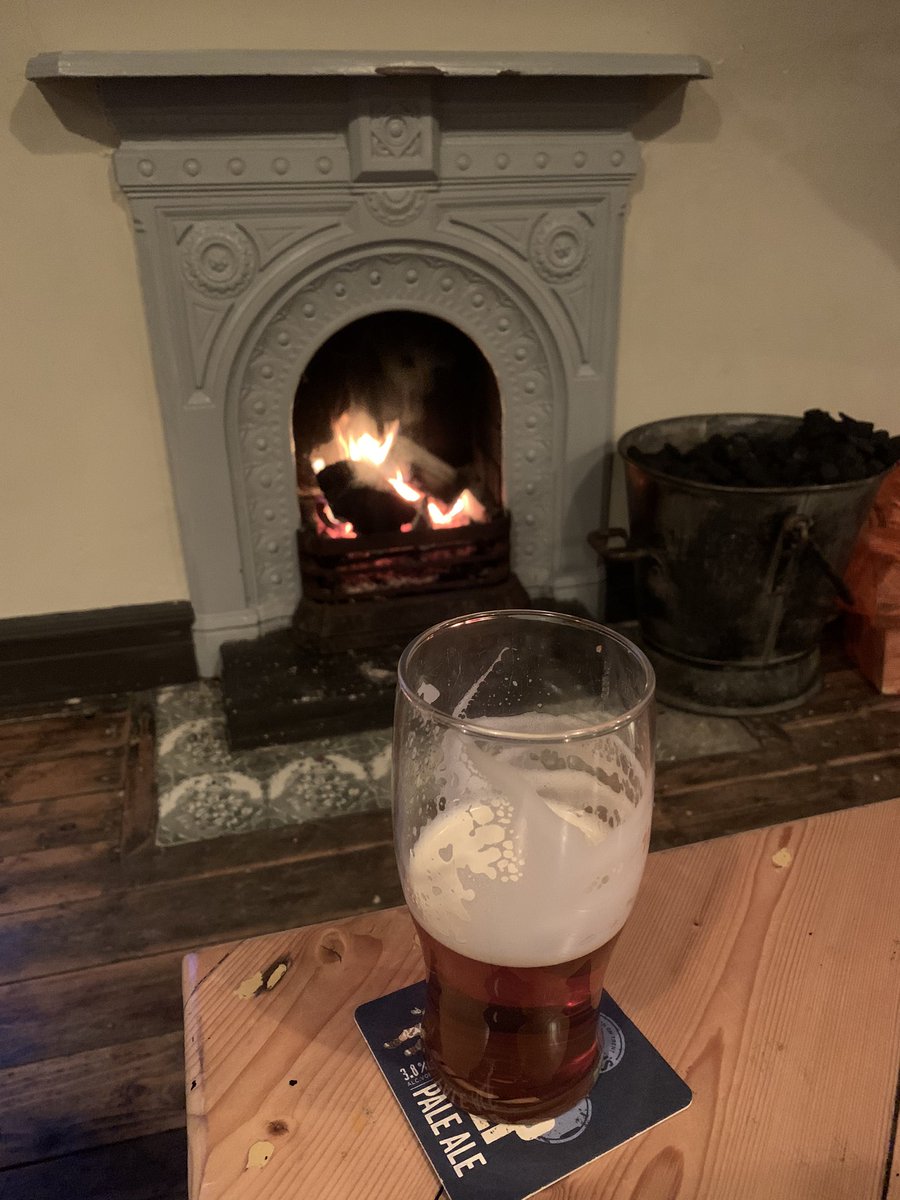 Nice birthday pint of Ribblehead bitter <a href="/SettleBrewery/">Settle Brewing Co.</a> in front of the fire