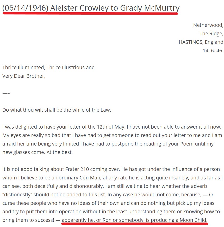 2/6On the day Trump was born,  #AleisterCrowley wrote this letter proclaiming his knowledge of  #Occultist co-founder of  @NASAJPL  #JackParsons &  #LRonHubbard attempting to create a  #moonchild   using  #blackmagic ceremony -  #BabylonWorking - months preceding https://en.wikipedia.org/wiki/Babalon_Working