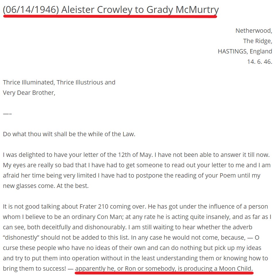 2/6On the day Trump was born,  #AleisterCrowley wrote this letter proclaiming his knowledge of  #Occultist co-founder of  @NASAJPL  #JackParsons &  #LRonHubbard attempting to create a  #moonchild   using  #blackmagic ceremony -  #BabylonWorking - months preceding https://en.wikipedia.org/wiki/Babalon_Working