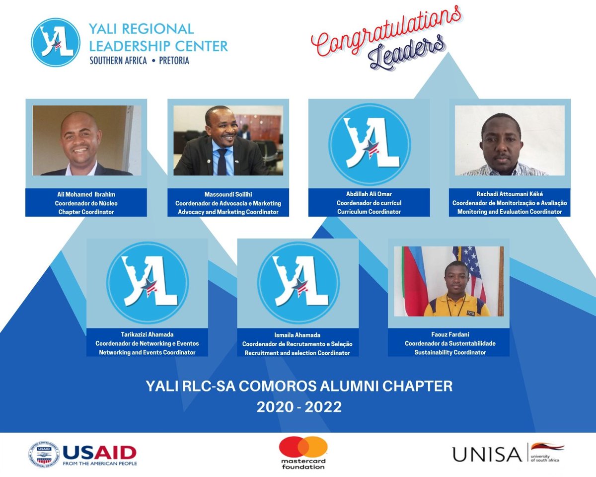 RLC_SAfrica's tweet photo. Meet the YALI RLC-SA Comoros Alumni Chapter committee members who officially took up office on October 1st for the next two years. 
#YALIRLCSAComorosChapter 
#YALIRLCSAAlumniChapter https://t.co/EUG16mlBwG