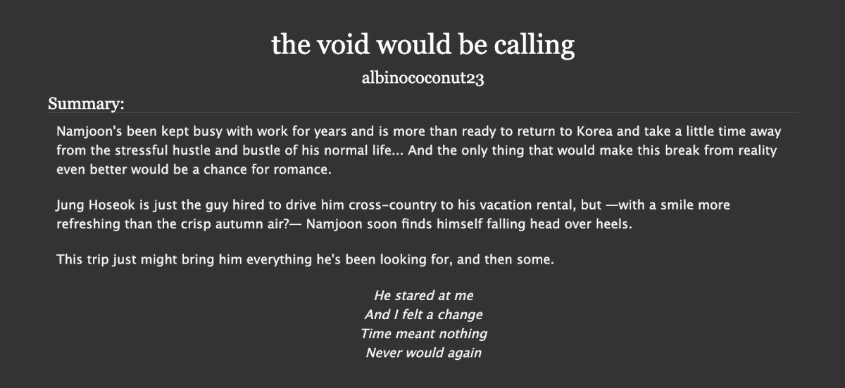 koconut23's tweet photo. 👁️ the void would be calling 👁️

a fic for #BTShalloweenfest20_D4
🎃 for Day 4's theme: Dreams and Reality
🎃 namseok, side yoonjin
🎃 rated M
🎃 chapter 1/? out now
🎃 link below! https://t.co/vI0DhB4ZAK