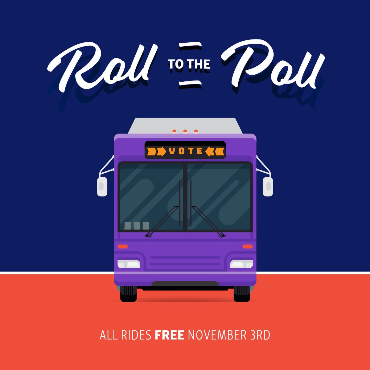 On #ElectionDay, all bus rides in Davidson County are free! Find your poll location here: maps.nashville.gov/PollingPlaceFi….

Already voted and need to get somewhere on November 3rd? Your ride is free too. 🇺🇸💜