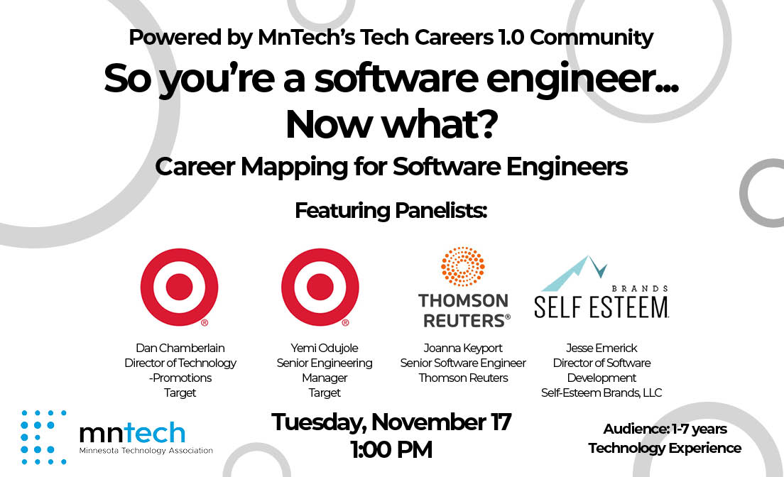 mntechassoc's tweet photo. Join us on November 17 and hear from senior tech leaders from @Target , @thomsonreuters and @SEBrands (who were once junior developers themselves) as they share their insights into career mapping for new software engineers.
Learn more and register here:
https://t.co/SI8NZjBTvU https://t.co/SJCc6qF81B