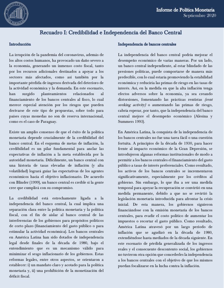 Lectura recomendada recuadros del IPOM/BCP. El de la independencia de la banca central no puede ser más oportuno. En tiempos de crecientes necesidades, el riesgo de la tentación de financiar gasto fiscal con emisión puede tener cabida en agenda política.
bit.ly/2TxKTA3