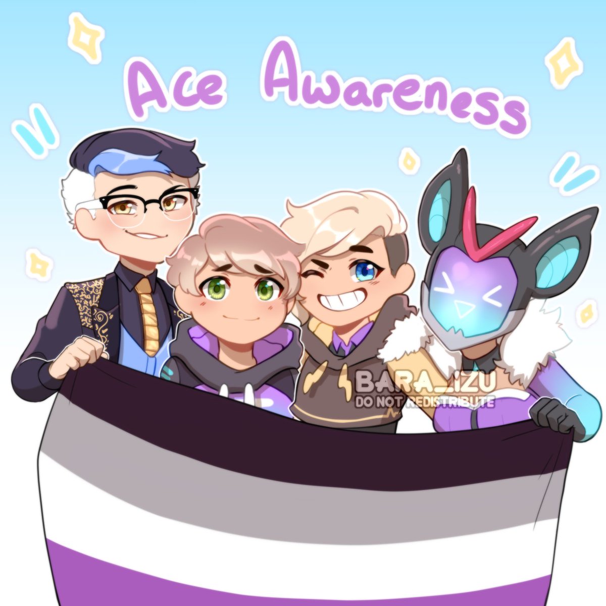 It's #AceAwarenessWeek so have a self indulgent doodle of some of my Ace OCs and sona!