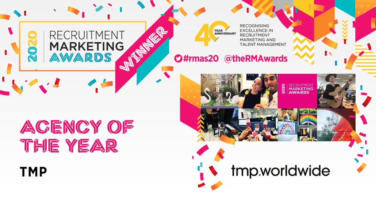 theRMAwards's tweet photo. Now for the penultimate #rmaswinner announcement of the afternoon – the winner of the Agency of the Year award is TMP @tmpworldwideuk #rmas20 https://t.co/ZvFEfANa3u