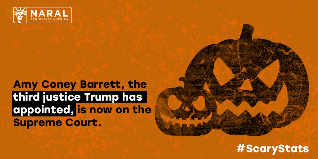The scariest stat of them all? The fact that Trump has confirmed THREE justices to serve on the Supreme Court, which means that his anti-choice legacy will live on long after he’s done serving in office.  #ScaryStats  #ReproFreedomVoter