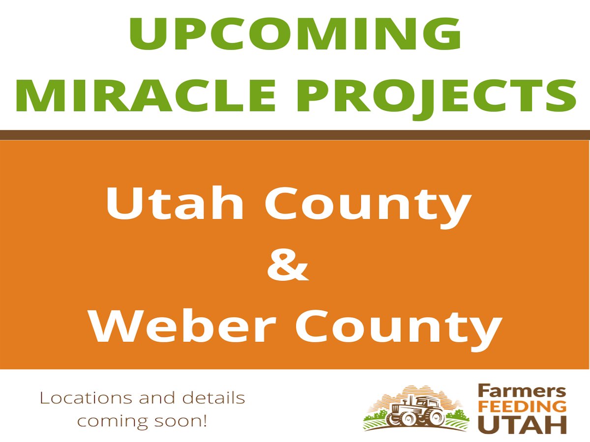 usuextension's tweet photo. Farmers Feeding Utah has announced two upcoming miracle projects to be held in November. One will be in Utah County, the other in Weber County. More details will be announced soon! Maple leafFallen leaf 
@FeedingUtah https://t.co/A47PBvzghw