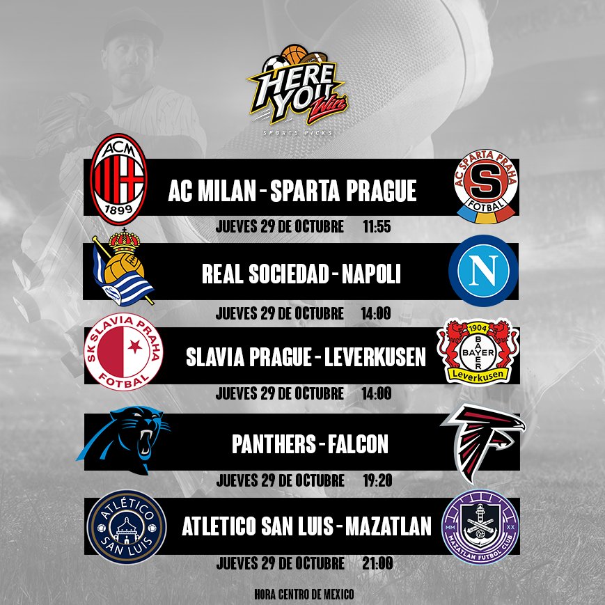 Así la agenda deportiva de hoy con lo principal 📺
Europa League, una nueva semana de NFL y jornada de Liga MX. https://t.co/j0O3DqSqYn
