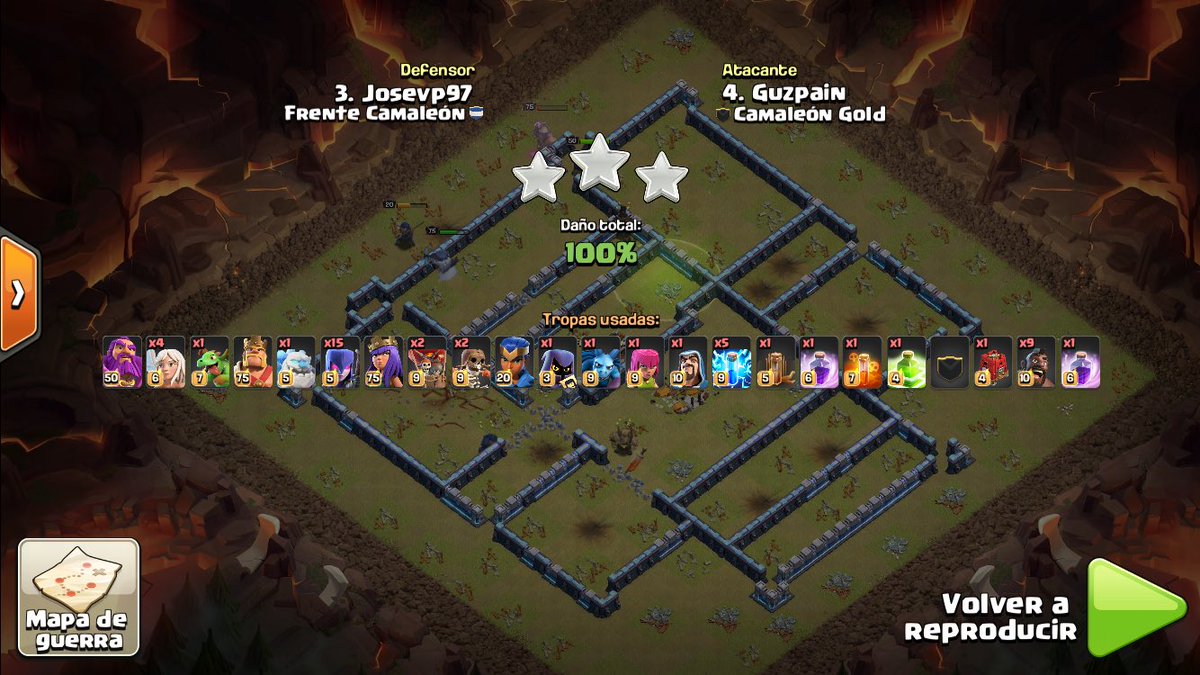 Guzpain's tweet photo. Mis ataques de hoy en la última jornada de la #MapfreChallengers de la @ESLClashofClans. 3/4 y un fail time. #CamaleonGold más cerca del premio final
#Goverdes @CamaleonFrente https://t.co/1G4WVSl6Hp