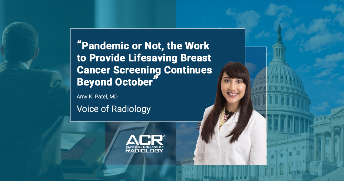 Check out the latest #VoiceofRadiology blog! 💻 <a href="/amykpatel/">Amy K. Patel, MD</a> shares how the COVID-19 pandemic has impacted this year's #BreastCancerAwarenessMonth. Check it out 👉 bit.ly/2TEGKu0 👈