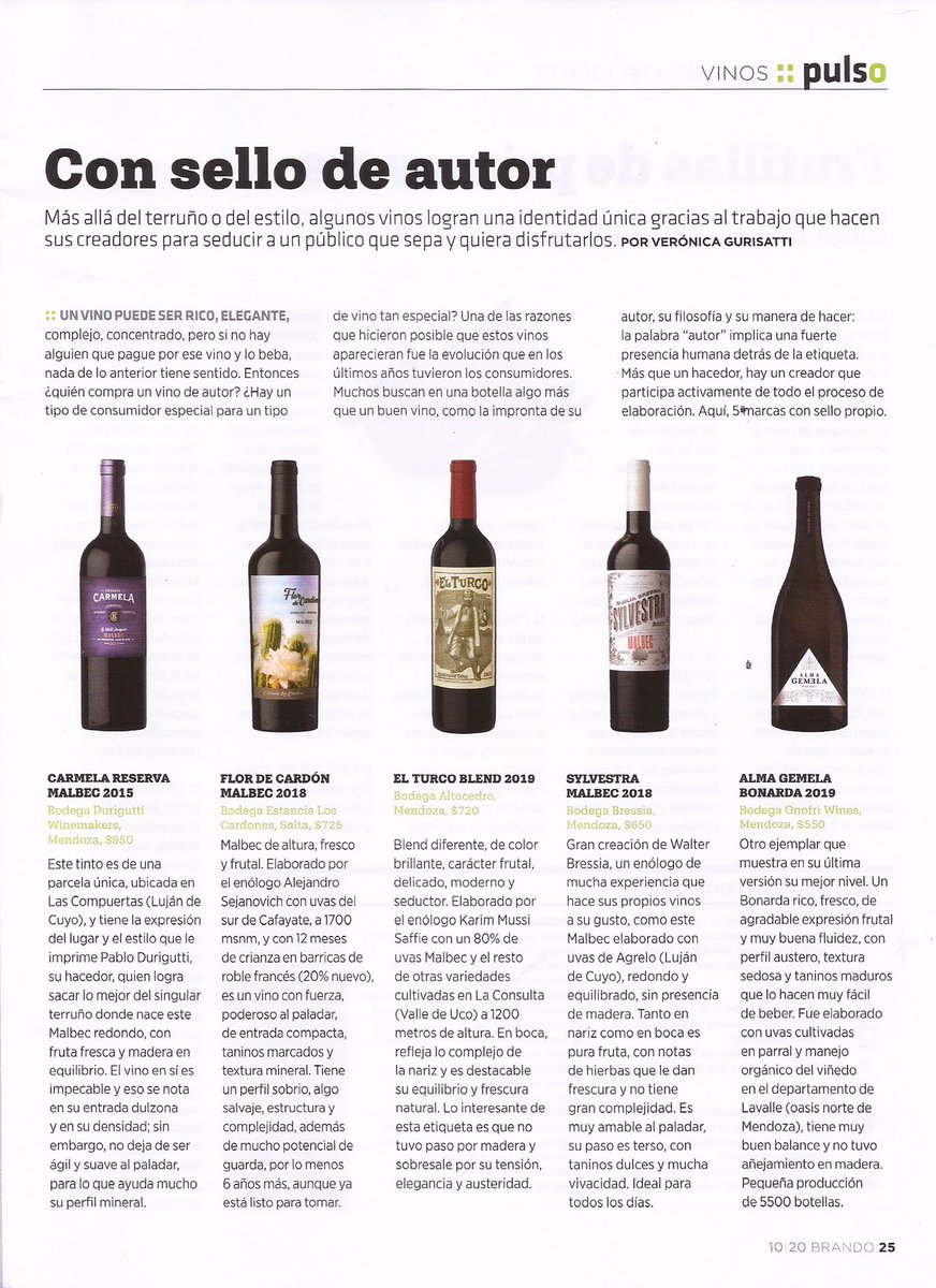 Aurea Vinos (@aureavinos) on Twitter photo #AUREAStyle / #AlmaGemela #Bonarda, de <a href="/OnofriWines/">Onofri Wines</a>, recomendado por Verónica Gurisatti, en su nueva nota de <a href="/RevistaBrando/">Revista Brando</a> sobre vinos con “sello de autor”. #AUREAStyle / #AlmaGemela #Bonarda, de <a href="/OnofriWines/">Onofri Wines</a>, recomendado por Verónica Gurisatti, en su nueva nota de <a href="/RevistaBrando/">Revista Brando</a> sobre vinos con “sello de autor”.