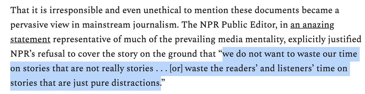 Glenn cites as proof that it "became a pervasive view in mainstream journalism" that "it is irresponsible and even unethical to mention these documents" a story that 1) mentions these documents and 2) provides a different explanation for ignoring it -- bc it's not newsworthy.