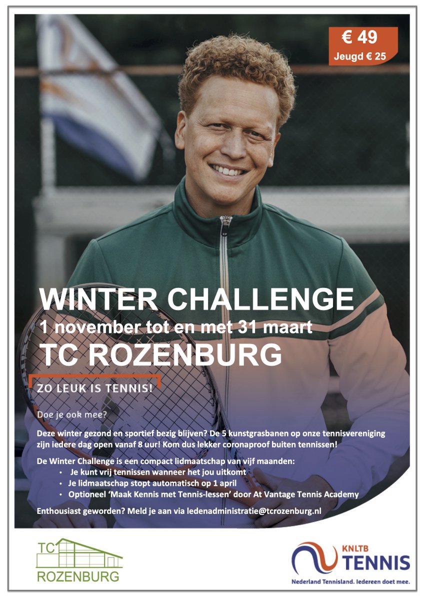 De Winter Challenge!
Enthousiast geworden? Meld je aan via ledenadministratie@tcrozenburg.nl