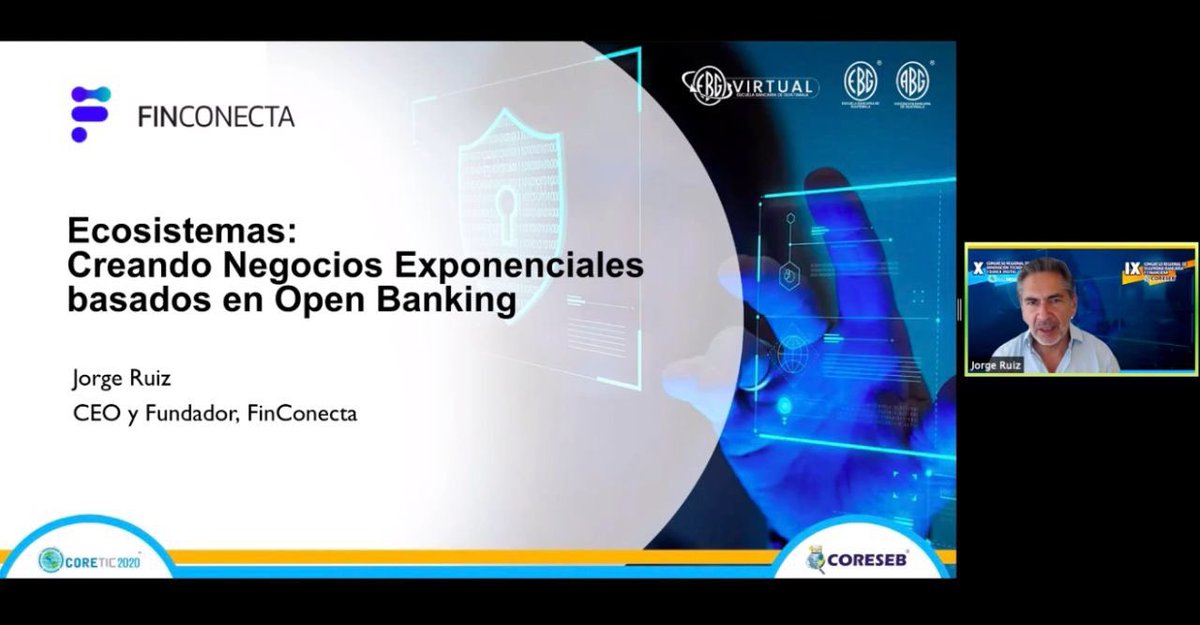 FinConecta's tweet photo. Otro de los eventos en el que participamos hoy fue #CORETIC y #CORESEB! Nuestro CEO Jorge Ruiz presentó “Ecosistemas: Creando Negocios Exponenciales Basados en Open Banking”.

Gracias por la oportunidad! @ABG_EBG https://t.co/5I1HjNwMr0