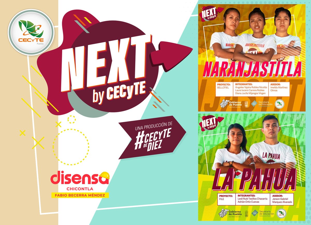 EMSADTL's tweet image. Mañana no te pierdas la transmisión de #NEXTByCECyTE conoce los proyectos BELLOTIEL y FILE que el #TalentoPoblano trae para ti, en punto de las 2:45 pm por Canal 13 Puebla y a las 9:00 pm a través de ABC Radio Puebla
#OrgullosamentePoblano
#CECyTEdeDiez