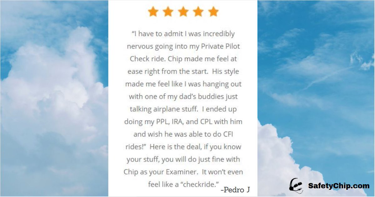 SafetyChip's tweet image. Check out this great check ride review from Pedro! 
Thank you Pedro! ✈
Need a check ride?
Visit safetychip.com/schedule-a-che…

#safetychip #aviation #checkride #review #designatedpilotexaminer #Phoenix #AZ #Arizona #pilotlicense