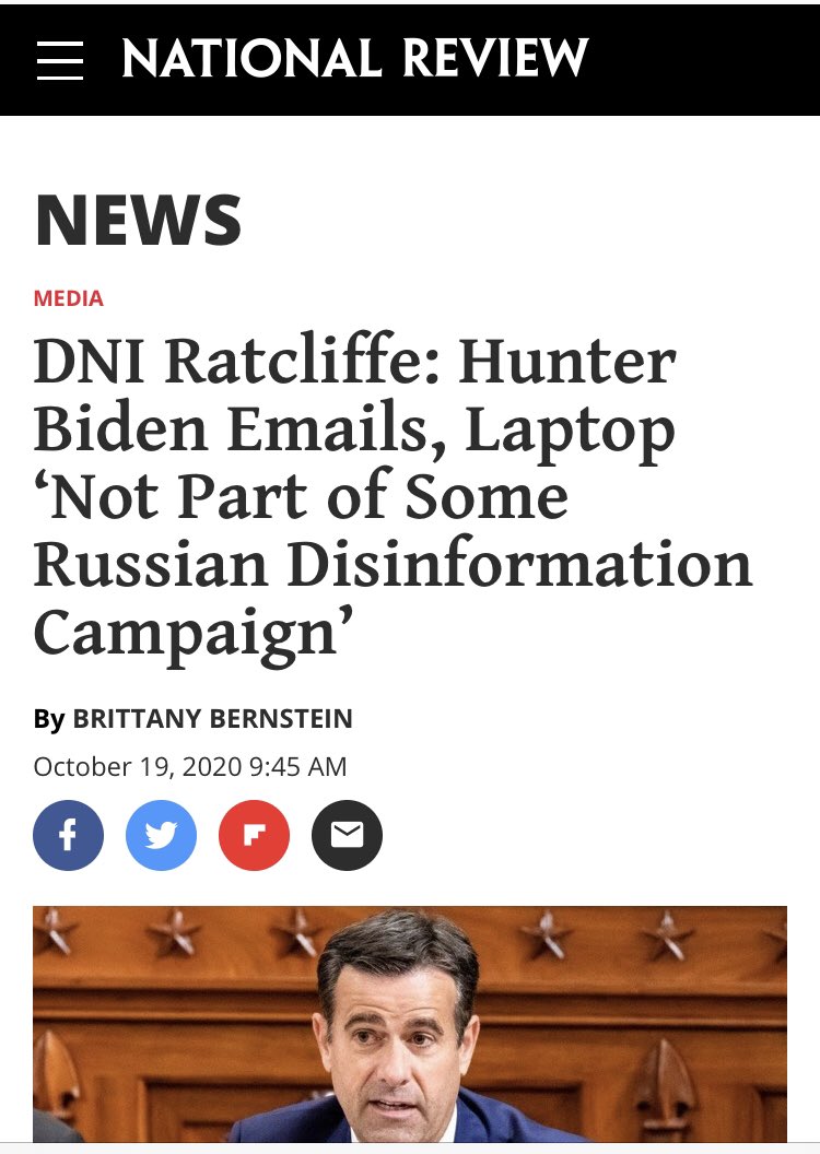 4. “Russian disinformation”Speaking of Russia, Biden alleged that reporting from  @nypost purporting to expose Biden family corruption was Russian disinfo, as others in the media have claimed.DNI, FBI, DOJ, & common sense dispute this, yet the fact checkers won’t touch it.