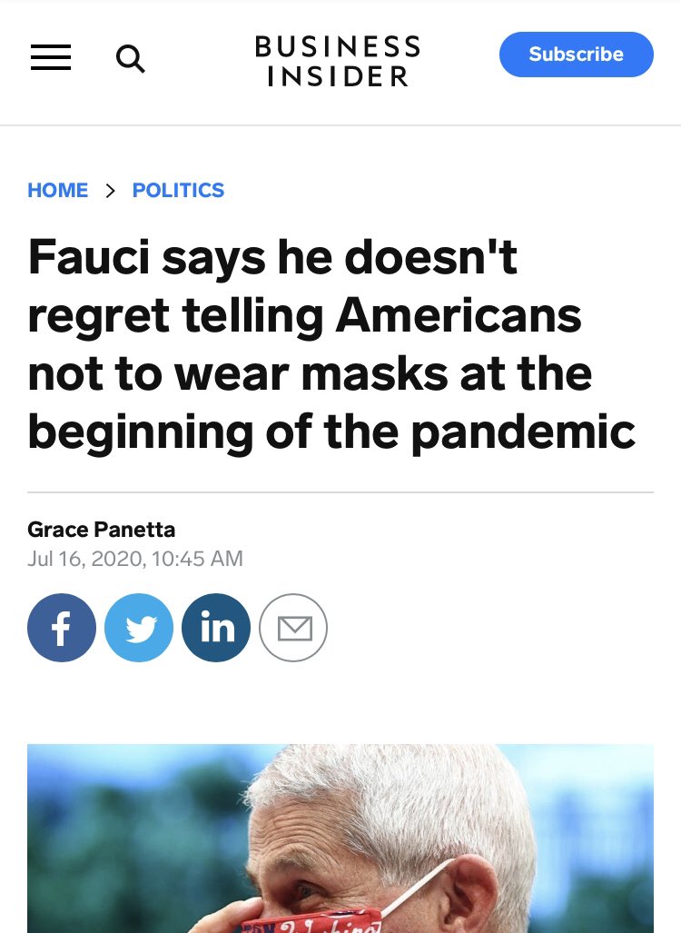 1. Fauci and masks Claim: Trump alleged that Dr. Fauci discouraged wearing face masks in response to coronavirus.Check: misleadingTruth: Dr. Fauci said, on the record and repeatedly, that masks wouldn’t work at the start of the pandemic. Nothing “misleading” here