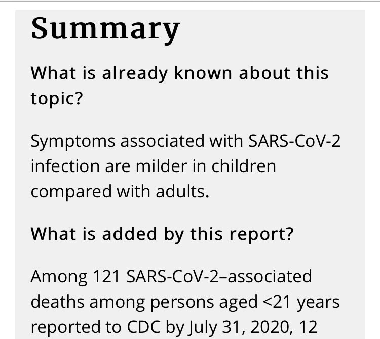 2. Cont. Coronavirus death ratesFor young people, the numbers are almost vanishingly rare. As of July, the CDC had reported 121 youth deaths from coronavirus *total* nationwide.  https://www.cdc.gov/mmwr/volumes/69/wr/mm6937e4.htm