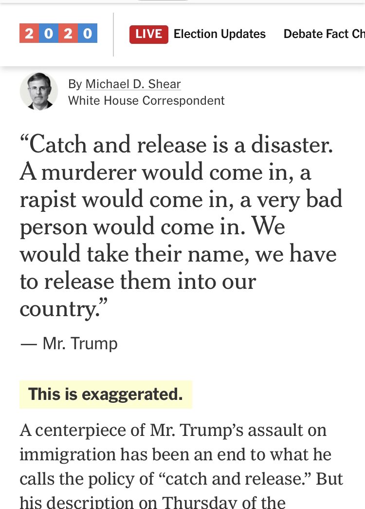 3. Catch & release efficacyClaim: Trump said that catch and release immigration policy let’s bad people go.Check: exaggeratedTruth: Trump claimed rapists & murderers were let go under the policy. Both of these things have happened. I don’t get why this is even fact checked.