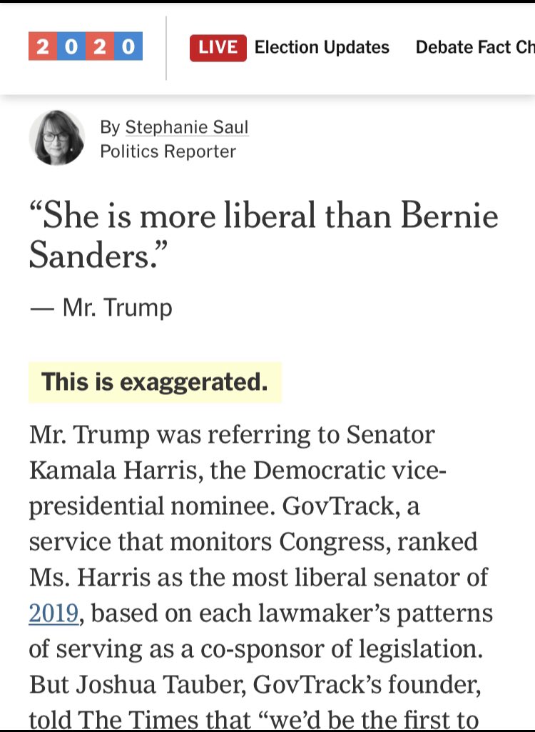 4. Sen. Harris as the most liberal senatorListen, there’s a lot I could say here, but  @nytimes punches a hole in their own fact check, so just feel free to read it. Same post.