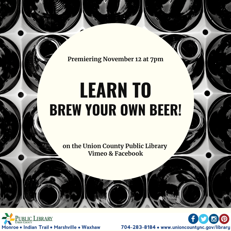 UCPLNC's tweet photo. Looking to pick up a new hobby this fall? On November 12 at 7pm you can learn how to brew beer from home. Video will be on our Vimeo and Facebook pages. #ucplnc #ucplreference #adultprogramming #homebrewing https://t.co/820oqGlLiZ