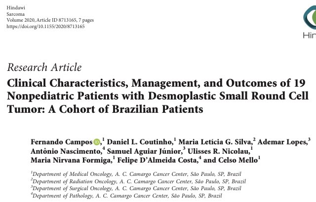 Our recent paper about DSRCT in adult patients.
@acccancercenter experience. Congrats @_CamposFernando #sarcoma #sarcomajournal #desmoplasticsmallroundcelltumor #raresarcoma