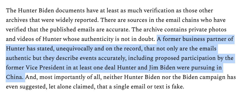 This entire paragraph is a shitshow. But note that Glenn is again staking everything on Bobulinski who has already been caught in lies. Then he again says the victim must deny or else the emails are presumed true.