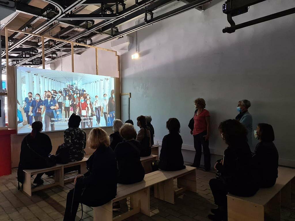 leviathancycle's tweet photo. Life imitates art, as masked audiences watch masked city dwellers in “Ding Ling &amp; Senait”, the latest @leviathancycle instalment @manifestabiennial @infinitevillagem13 in #Nice. Set in the “age of pandemics” and written by @shezaddawood two years ago, the narrative for Episo… https://t.co/oCGmxFwEYn