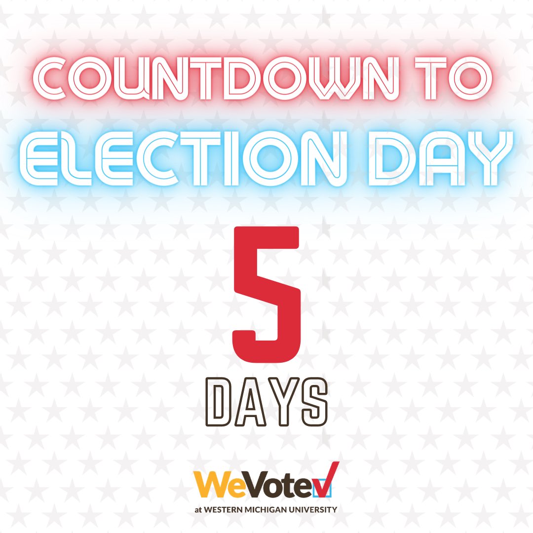 5 DAYS!

WMU students- if you have an absentee ballot from your hometown and can’t make it there to deliver it, you can re-register at your Kalamazoo address and vote here! Just visit the Bernhard Center and a clerk’s office employee can assist you! #WeVote