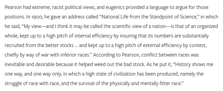 I think this article has a lot of value, as it brings to sharp focus the very racist views of some of the founders of our field: Galton, Pearson, Fisher, in particular. I applaud Aubrey for his very careful research about this topic. Some screenshots from the article:2/