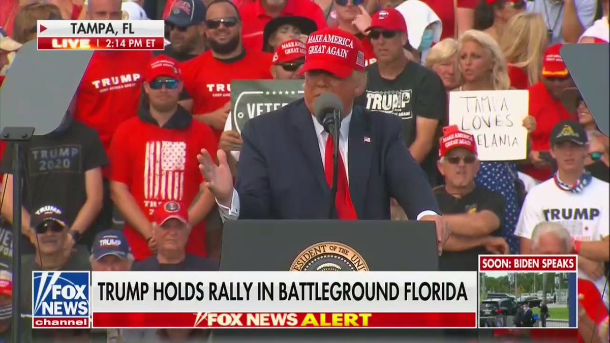 There is not a single mask visible in the packed crowd behind Trump. His campaign is giving up even pretending to try to slow the spread of coronavirus at his pandemic rallies.