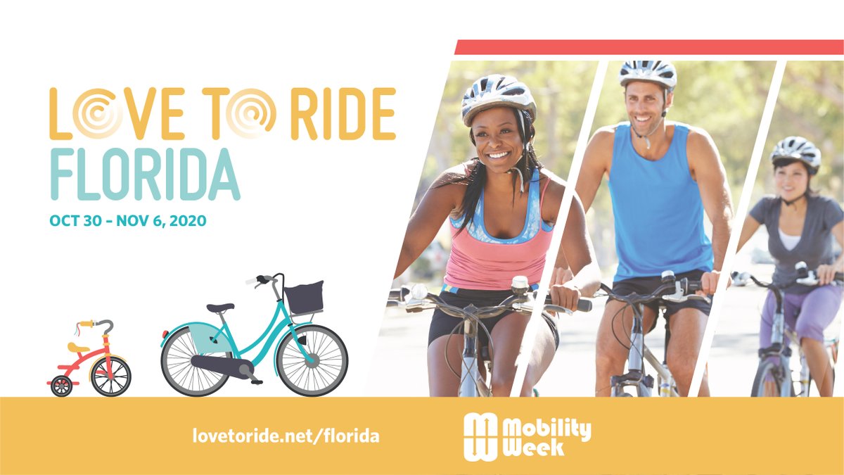 Join the Love to Ride Florida challenge from Oct. 30 to Nov. 30. Individuals, social groups, and workplaces will compete for top spots on statewide leaderboards. Register at lovetoride.net/florida before Oct. 30 to enter to win a new bike. #MobilityWeekFL