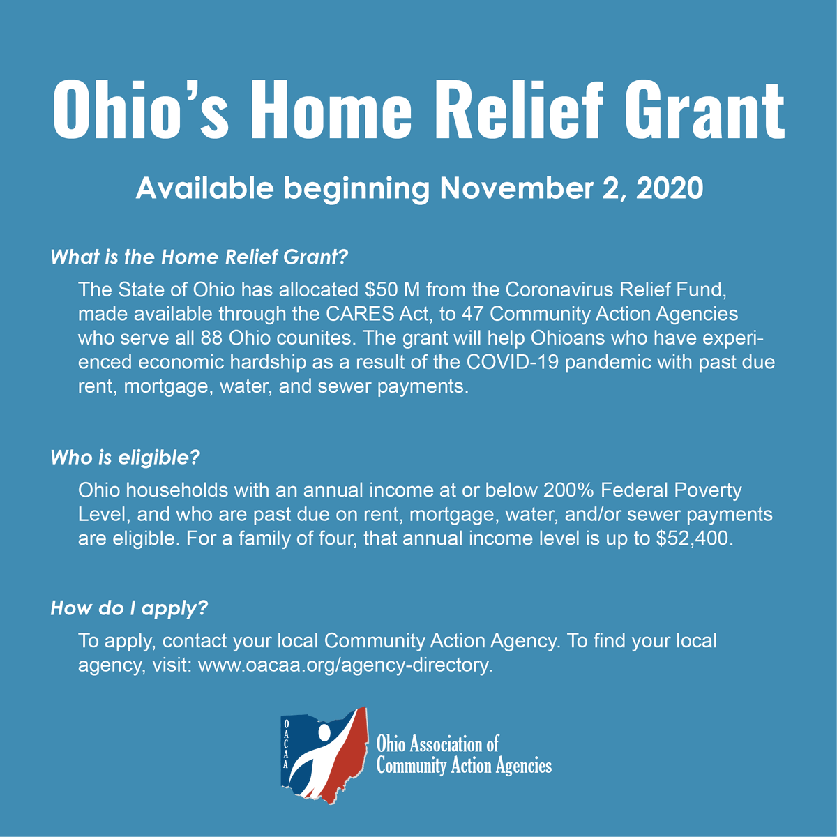 OACAA's tweet photo. Press Release: Funds available to help low-income Ohioans with past due rent, mortgage, water, and sewer bills https://t.co/rBP57E53sH https://t.co/izQsfBrHC3