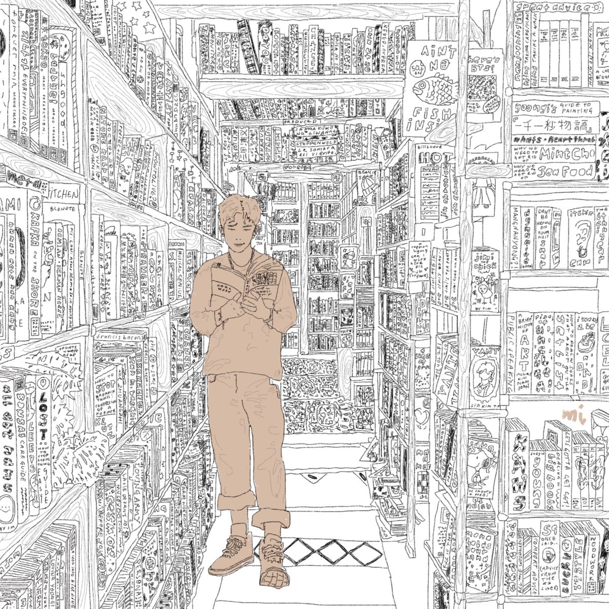 sugasso's tweet photo. NAMJOON! your shift at the bookstore is over! https://t.co/QBhaRe0YQ8